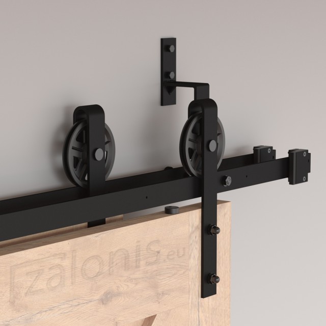 DOUBLE BYPASS BARN DOOR HARDWARE KIT 200cm/300cm BLACK D.120